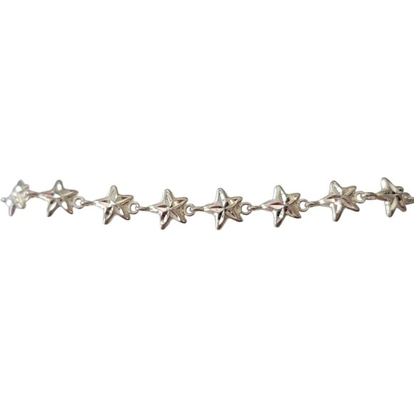 Sterling Silver Lobster Clasp Stars Chain Link Bracelet, 7.75" Long E715 - Picture 3 of 8